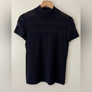 Premise Navy Blue Mock Neck Short Sleeve Top